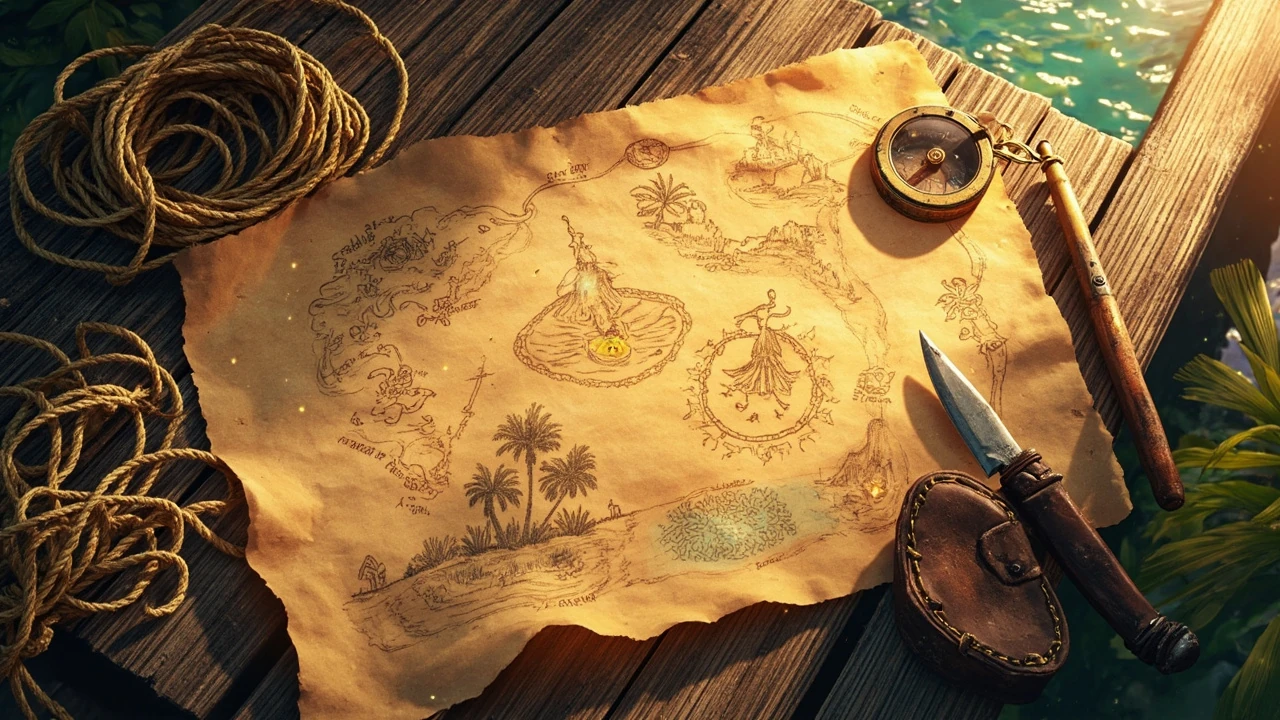 A map-style illustration of golden walnut locations across Ginger Island in Stardew Valley