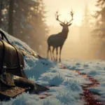 RDR2 legendary buck hunting scene in a snowy forest