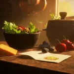 Ranch Salad Dreamlight Valley recipe prepared at a cooking station